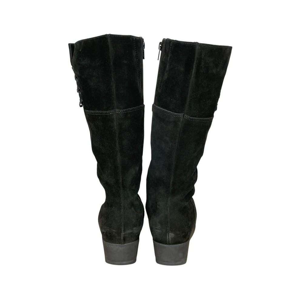 La Canadienne Black Suede Tall Wedge Boots Womens 9 Leather Lace Up Minimalist - Picture 4 of 9